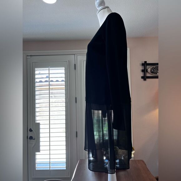 Eileen Fisher Black Longline 100% Silk Tunic Bateau Neck Sheer Chiffon Hem Sz S - Picture 3 of 7